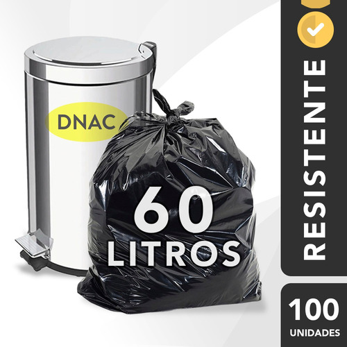 Saco De Lixo 60 Litros Preto Reforçado Resistente 100 Unid.