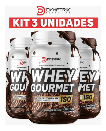 Kit de 3 unidades de Whey Gourmet Isolate - Dymatrix Nutrition, 3 unidades de sabor variado (introdúzcalas en el campo del mensaje). De lo contrario, se enviará una sepia, un chocolate y más