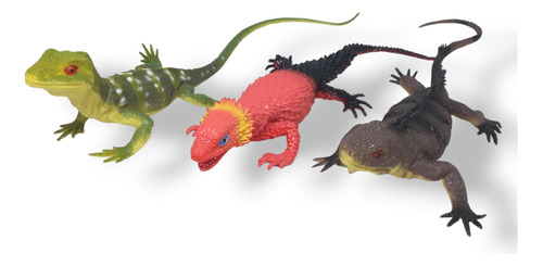 Set Lote 3 Lagarto Iguana Reptil 30cm Figura Juguete Lote4