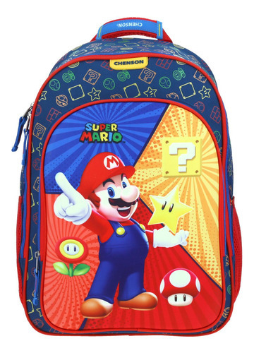 Mochila Grande Azul Chenson Mario Bros Primaria Montys Para 