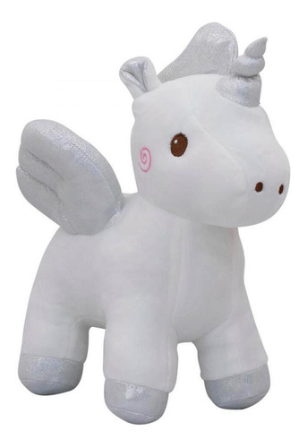 Unicórnio Com Asas Branco E Prateado De Pelúcia 27 Cm Cor Cinza