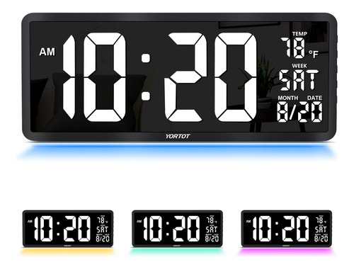 Reloj De Pared Yortot, Digital, Blanco Rgb, De 40 Cm