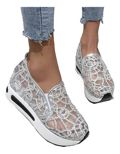 Zapatos Plataforma De Malla Con Lentejuelas Para Mujer