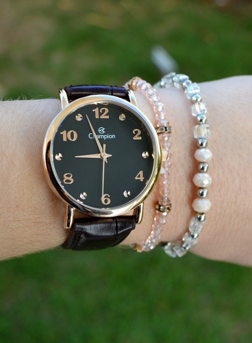 Relogio Champion Dourado Pulseira Couro Original