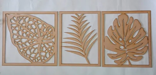 Cuadro Tríptico De Hojas Corte Laser En Mdf D 2.5 Mm