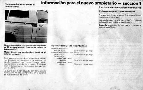 Manual De Usuario Propietario Toyota Hilux 1980 En Papel