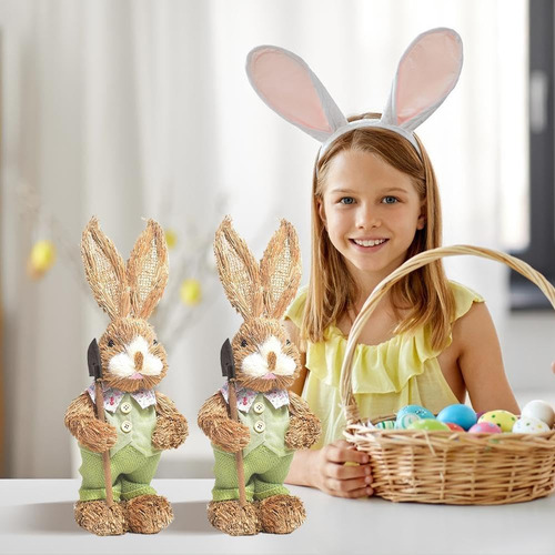 Decoración Artesanal Con Forma De Conejo De Paja Para Pascua