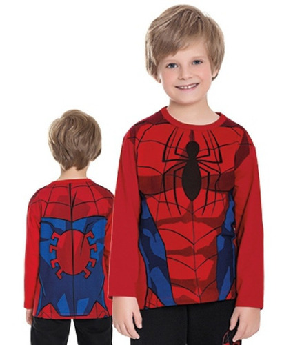 Camiseta Manga Longa Spider Man Fakini 01494 - Tam 4 À 10