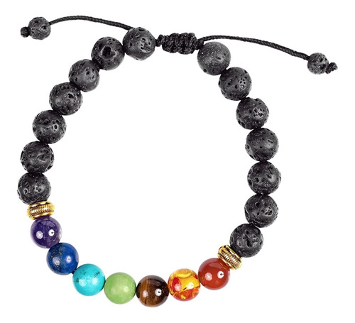 Pulsera 7 Chakras Piedra Volcánica Extensible Hombre Mujer