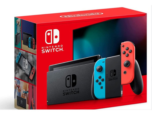 Nintendo Switch With Neon Blue And Neon Red Joycon