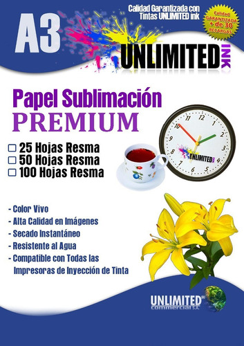 Papel Para Sublimar,maquina,tazas 100 Hojas A3,unlimited Ink