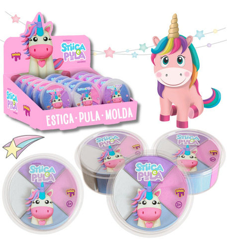 Kit 3 Massinha Modela Estica Pula Unicórnio Slime Gelele 20g