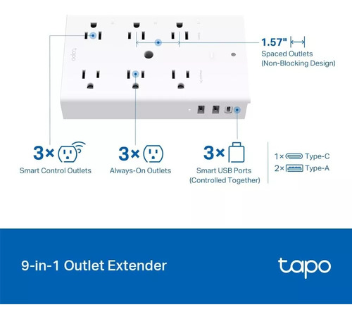 Extensor De Enchufe Inteligente Tp-link Tapo P306 Con Luz