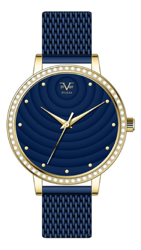 Reloj De Mujer V1969 Italia 1121-23 Dorado Pulso Azul