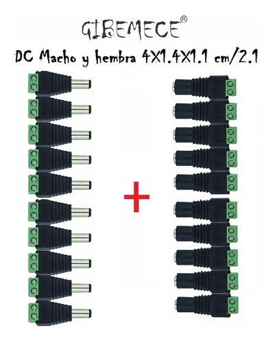 Conector Jack Adaptador Cctv Y Led, Hembra Y Macho 10 Pares 