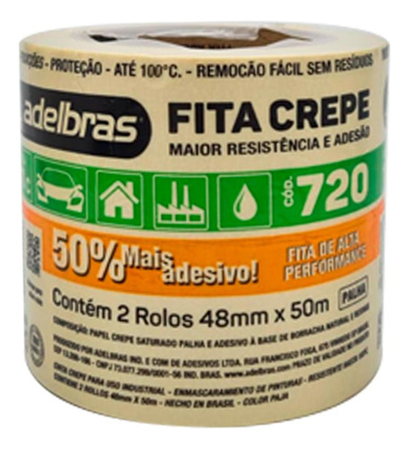 Fita Crepe Adelbras 720 48mm X 50mt - Kit C/2 Rolos