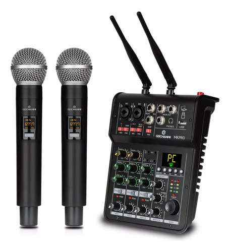 Mixer Audio 4 Canales Mkpro Con 2 Micrófonos Inalámbrico Uhf