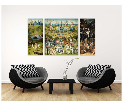 Cuadro Canvas Jardin De Las Delicias Bosch Triptico 50x86 Cm