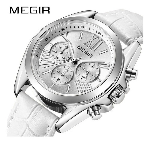 Reloj Elegante De Cuarzo Megir Calendar De Piel