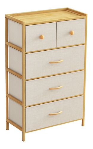 Mu:4life Organizador Cómoda Estructura Bambú Y 5 Cajon Tela Color Lino