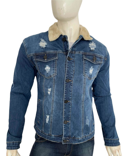 Imagen 2 de 10 de Chamarra Mezclilla Stretch Forro Borrega Hombre Premium Slim