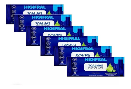 Toalha Umedecida Higifral Kit Com 6 Pacotes - 240 Unidades