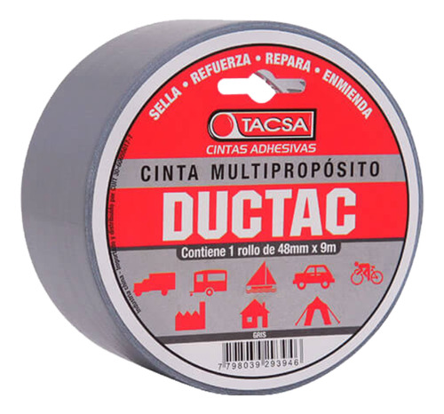 Cinta Multiproposito Tacsa Ductac Tape 48 Mm X 9 Mts Color Gris