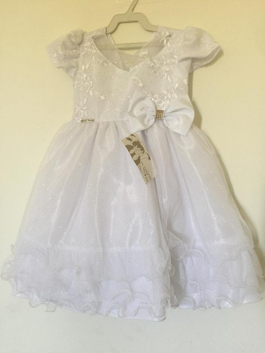 Vestido Infantil Menina Bonita Branco Batizado Casamento 