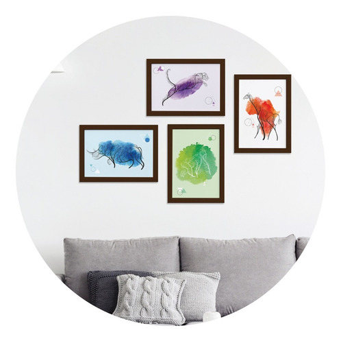 Quadros Decoração Minimalista Animais Safari Moldura Marrom 