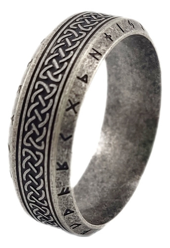 Anillo Vikingo Nórdico Amuleto Runas En Acero Inoxidable