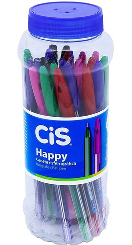 Caneta Cis Happy 0.7mm Esferográfica Pote 24 Und Sortidas