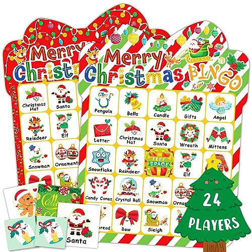 Tarjetas De Bingo De Navidad, 24 Jugadores Lindo Juego ...