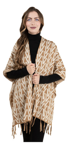 Poncho Capa Chal Zig Zag Bicolor Tejido Punto Elegante Fino