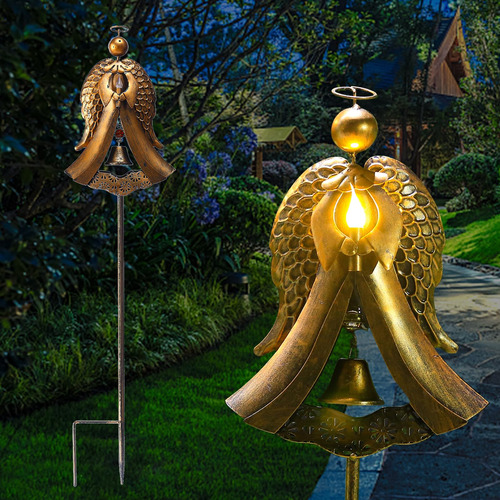 Luces Solares De Estaca Para Jardin, Angel De Metal, Luz Led