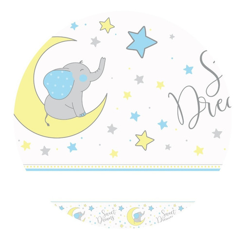 Faixa Decorativa De Parede Para Quarto De Bebê 3mx15cm Cor Elefante Azul