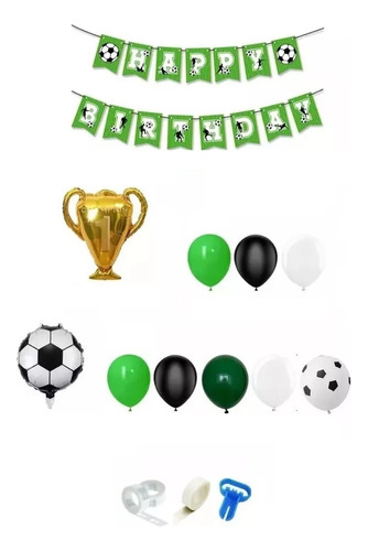 Combo Adornos Para Cumpleaños Fútbol Globos Trofeo