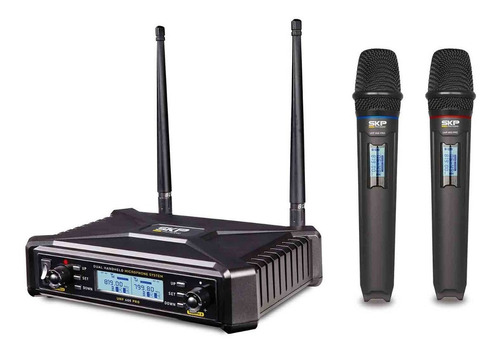Micrófono dual Skp Wireless C, transmisión digital UHF 600 Pro, color negro