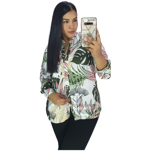 Camisera Botones Manga Larga Estampada (w254)