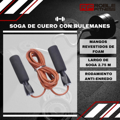 Imagen 5 de 10 de Soga De Salto Cuero Mango Soft Goma Espuma Rulemanes Prof