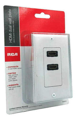 Placa De Pared Con 2 Entradas De Hdmi Blanca Modelo Dh201r