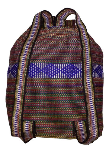 Mochila Artesanal Hecha A Mano, Mxhui-002, 2 Pzas, 10kg, Mor Color Morado/ Azul/ Rojo