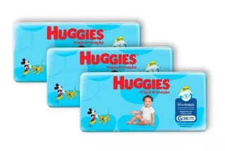 Kit C/3 Pacotes Fraldas Huggies Tripla Proteção G 36 Un Cada