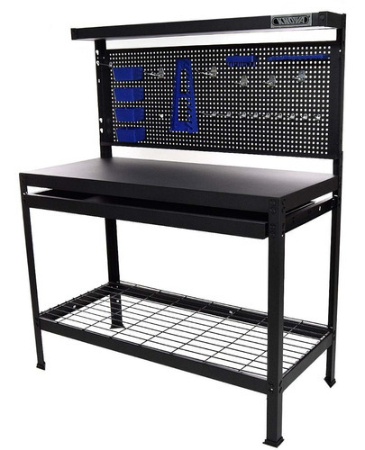 Mesa De Trabajo Profesional Para Taller Metálica Color Negro de Usos Múltiples Con Accesorios Ideal Para Taller con Cajón deslizable Tamaño: 1220 x 560 x 1500 mm Modelo KN WB-48A KNOVA