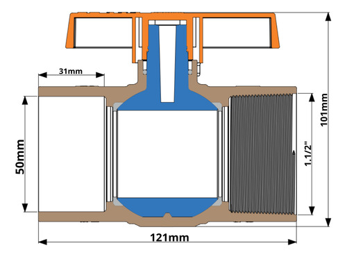 Registro Esfera Solda X Rosca Pvc 50mmx1.1/2'' Durín
