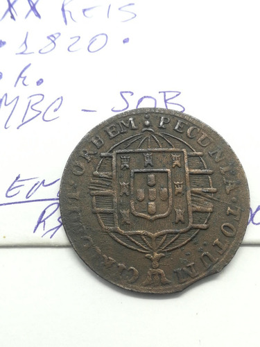 Moeda Cobre Xx Reis 1820r Soberba Com Fim De Chapa Excepcion