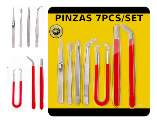 Pinzas Reparacion Pc Celulares Set 7 Pieza Mango Recubierto