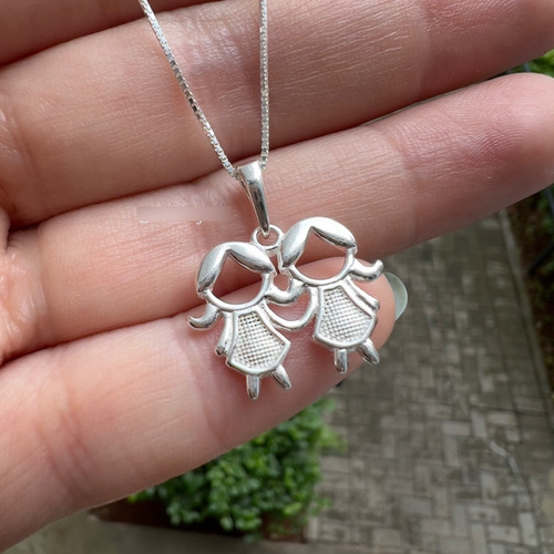 Colar Corrente Pingente Filhas Meninas Prata 925 Delicado Cor Prateado