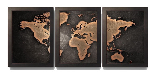 3 Quadros Mapa Mundi Atlas Decoracao Escritorio Sala Quarto
