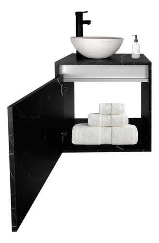 Gabinete De Baño Decomobil Con Lavabo Y Llave Minimalista Cantidad De Agujeros Para Llave Un Agujero Lavabo Blanco Mueble Mármol Negro - Blanco