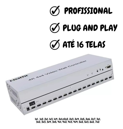 Video Wall 4x4 Hdm 2.0 4k Até 16 Telas Premium Profissional